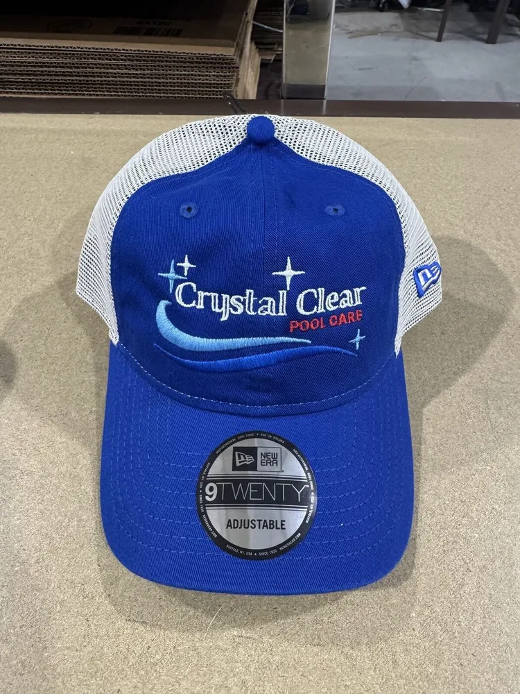 Custom embroidered New Era trucker hat for Crystal Clear Pool Care