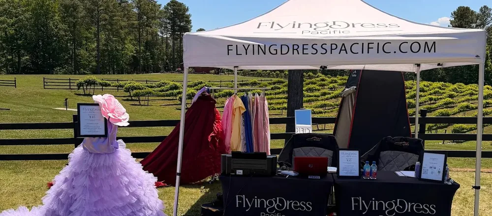 Custom 10x10 canopy tent and table covers for FlyingDress Pacific