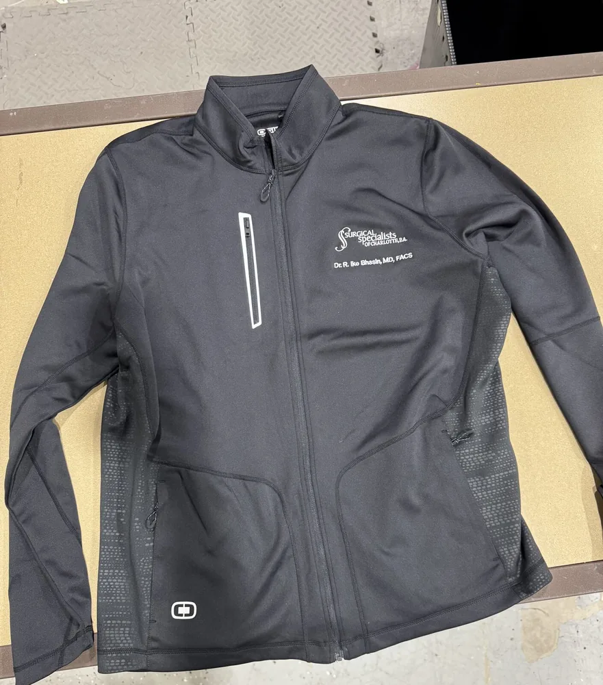 Custom embroidered OGIO soft shell jacket for Surgical Specialists of Charlotte